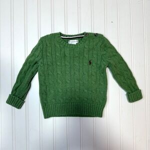 Ralph Lauren Kids Green Cable Knit Sweater 18M Cotton Pullover Preppy Winter